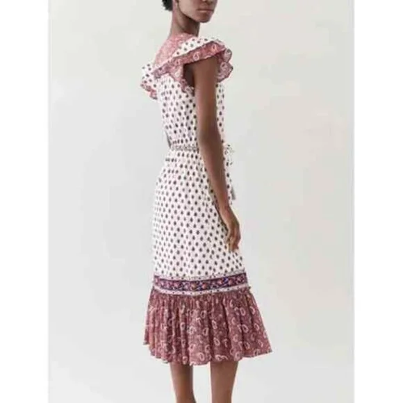 Veronica Beard Tinzia Mixed Print Midi Dress Sz L NWT